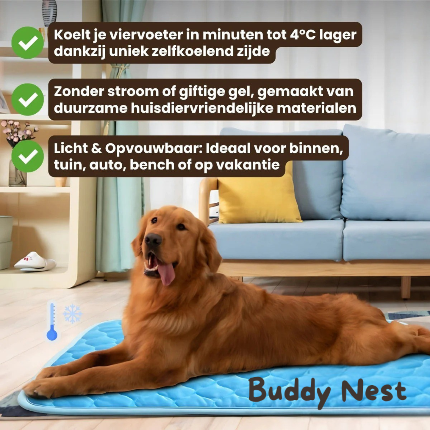 BuddyNest CoolSleep – Tapis de repos auto-rafraîchissant pour animaux de compagnie
