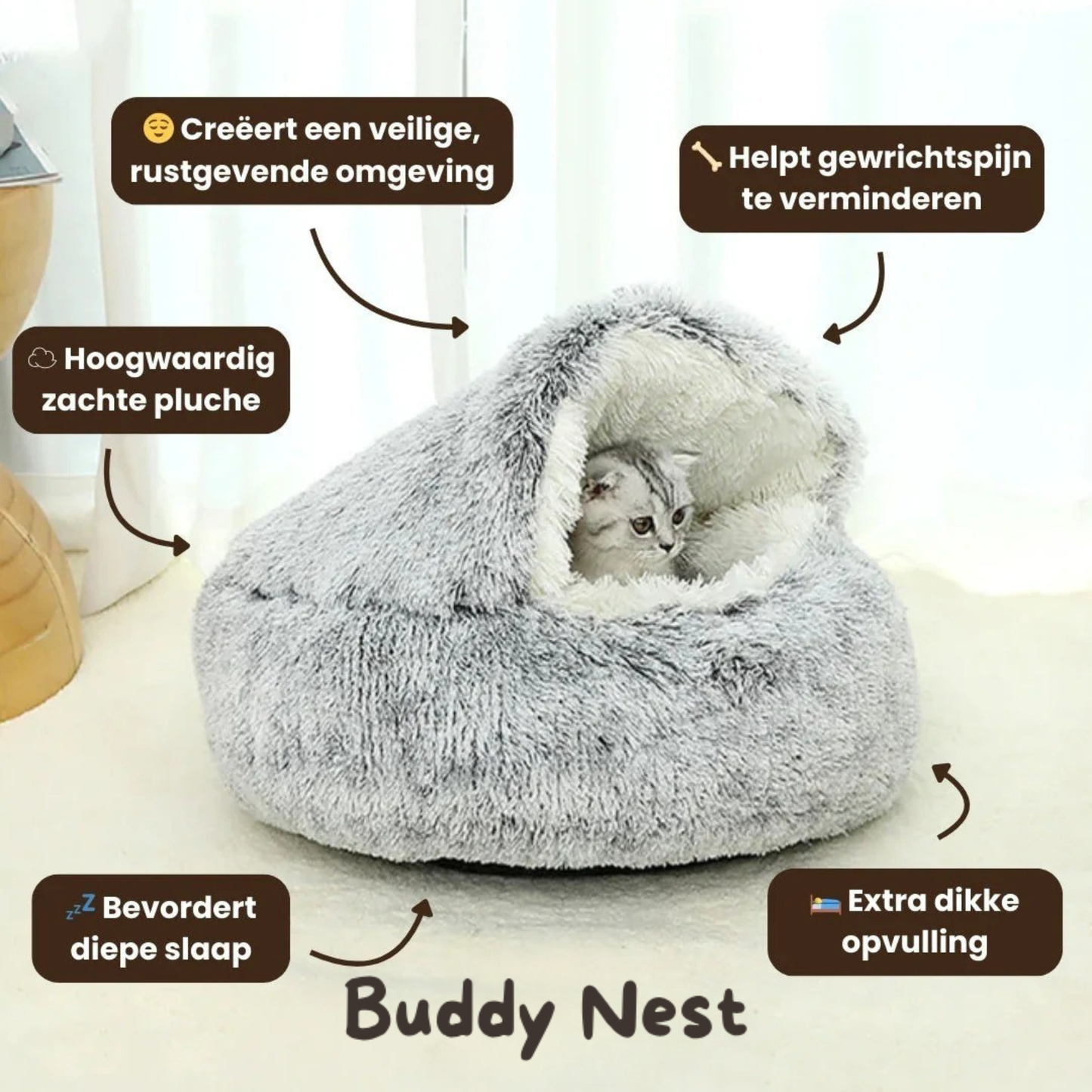 BuddyNest Nid de couchage luxueux – Pour chats et petits chiens