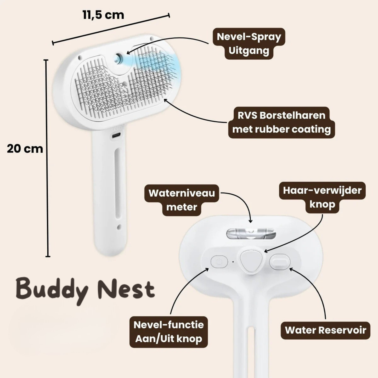 BuddyNest SteamBrush – Brosse professionnelle de soin du pelage pour animaux de compagnie
